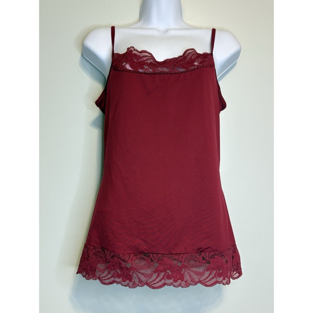 White House Black Market Red Lace Camisole Tank Top M Nylon Spandex